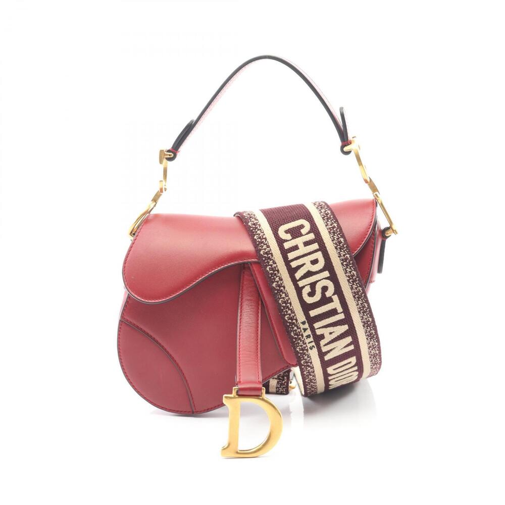 Christian Dior Saddle Bag Handbag Leather Red